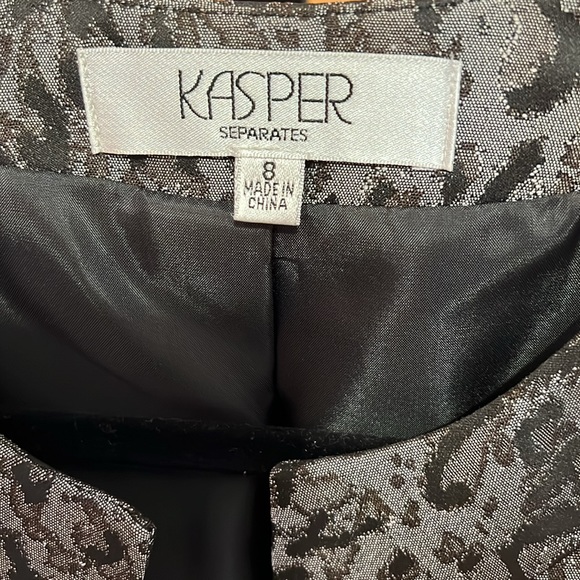 Kasper formal shimmer black ad grey leopard print jacket size 8 - Picture 3 of 8